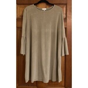 Simply Southern Womens XL Taupe Faux Suede Bell Sleeve Shift Dress Western Chic